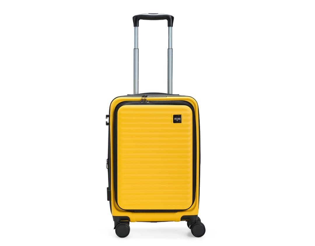 Mala de Bordo ABS 32 Litros em cor preta, com quatro rodas duplas, alça retrátil e fecho de zíper.