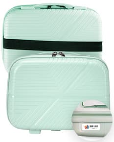 Frasqueira Plástica em cor azul com alça de transporte e fecho de zíper.