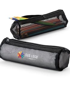 Estojo de Nylon preto com zíper e alça de mão, ideal para guardar e transportar itens diversos.