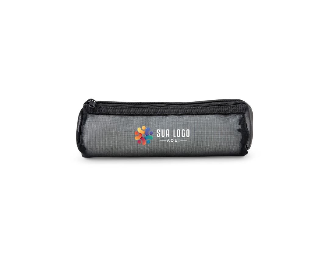 Estojo de Nylon preto com zíper e alça de mão, ideal para guardar e transportar itens diversos.