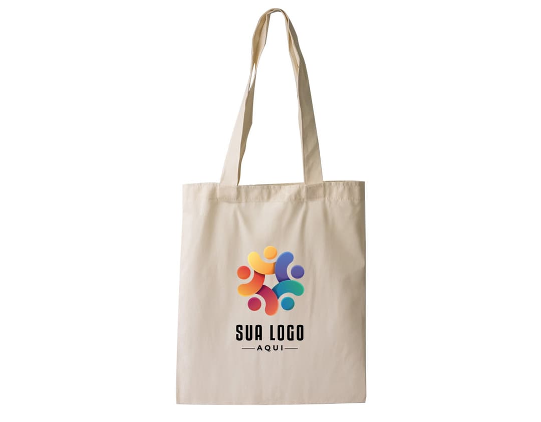 Sacola de algodão marrom com alça de couro e fecho de zíper. Acessório de moda elegante e moderno para compras em lojas. Elegante e feminino, é um item de luxo e estilo.