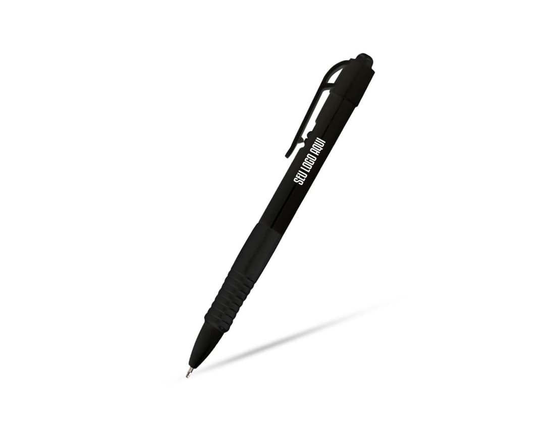 Caneta plástica preta e prateada, moderna e elegante. Ideal para uso em casa, escritório ou escola. Ótima para escrever e desenhar, com corpo de plástico resistente e ponta de metal afiada.