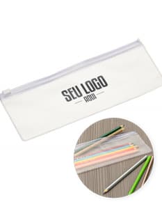 Estojo Zip Zap azul com fecho de zíper, ideal para armazenar materiais de papelaria.