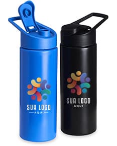 Squeeze Plástico 550ml transparente com tampa azul e detalhes em relevo.