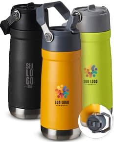 Garrafa Térmica 550ml na cor preta, com design moderno e tampa rosqueável. A imagem mostra o produto isolado em um fundo branco.