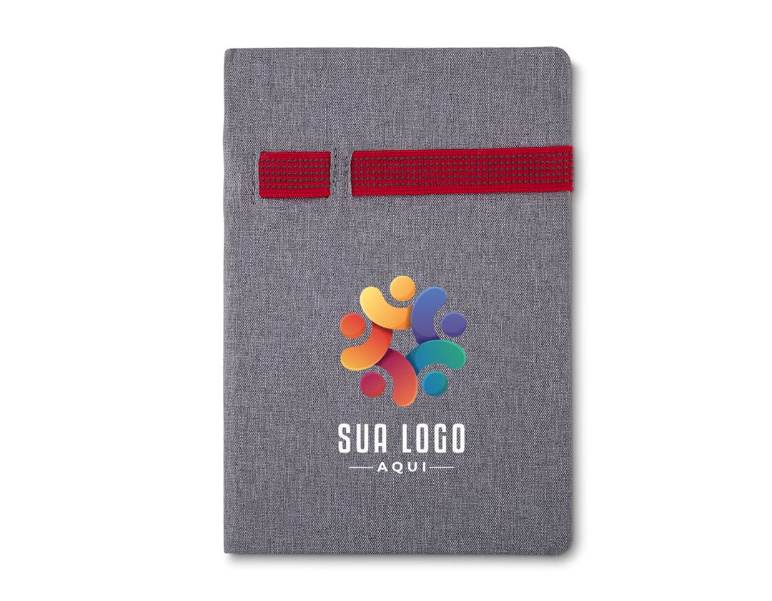 Caderno de anotações sintético com capa dura em cor azul.