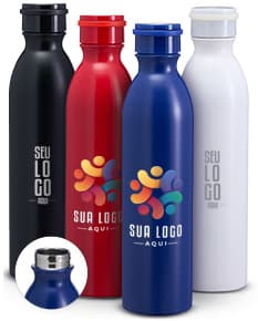 Garrafa Térmica 950ml em aço inoxidável prateado, com tampa de rosca e alça para transporte.