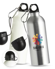 Squeeze de alumínio sublimático de 500ml, com design personalizado e tampa da cor preta.