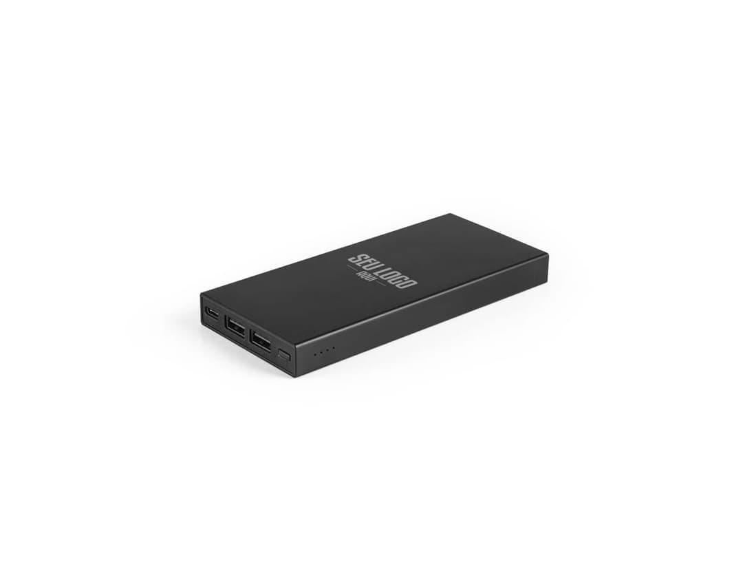 Bateria portátil em alumínio com design elegante e moderno.