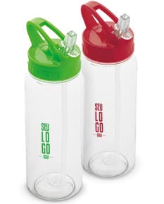 Squeeze em AS transparente com tampa em PP na cor preta, capacidade de 610 mL.
