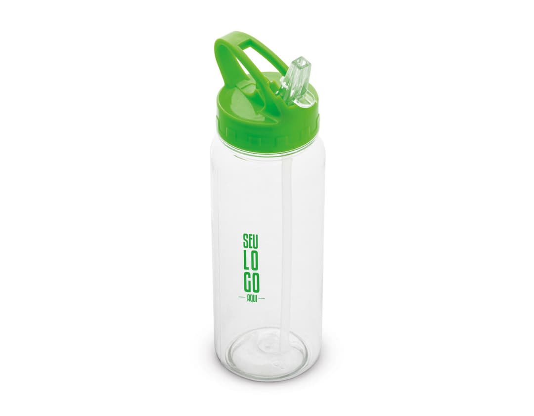 Squeeze em AS transparente com tampa em PP na cor preta, capacidade de 610 mL.