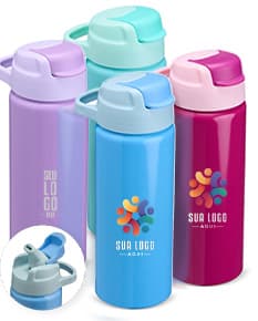 Squeeze de Alumínio 600ml na cor prata com tampa rosqueável e design moderno.