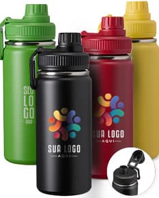 Garrafa térmica em aço inoxidável de 550ml de capacidade.