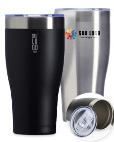 Copo térmico de 880ml em cor branca, com tampa e alça, ideal para manter a temperatura de bebidas quentes ou frias por mais tempo.