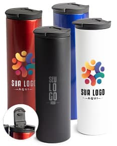 Copo Térmico 500ml na cor preta com tampa de rosca, ideal para manter a temperatura de bebidas quentes ou frias por mais tempo.