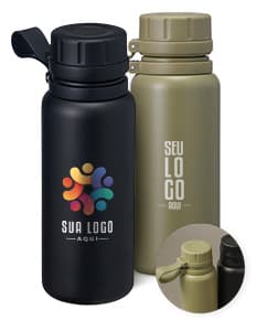 Garrafa Térmica 600ml de cor marrom transparente, feita de plástico, com tampa e design simples. Ideal para armazenar líquidos quentes ou frios para manter a temperatura por mais tempo.