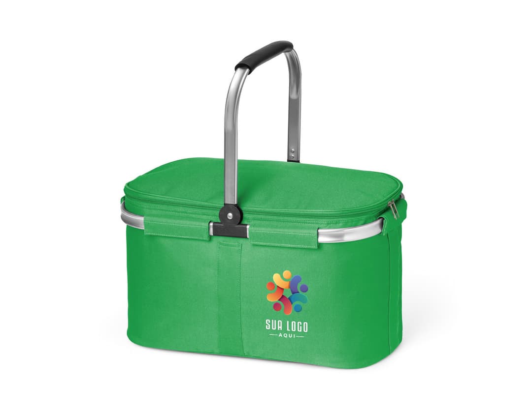 Sacola térmica flexível preta de luxo, feita em couro e metal com cadeado para maior segurança. Ideal para transporte de objetos pessoais, garantindo estilo e proteção.