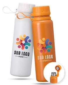Garrafa Térmica de 800ml em aço inoxidável, com tampa de rosca e alça ergonômica. Cor cinza metálico.