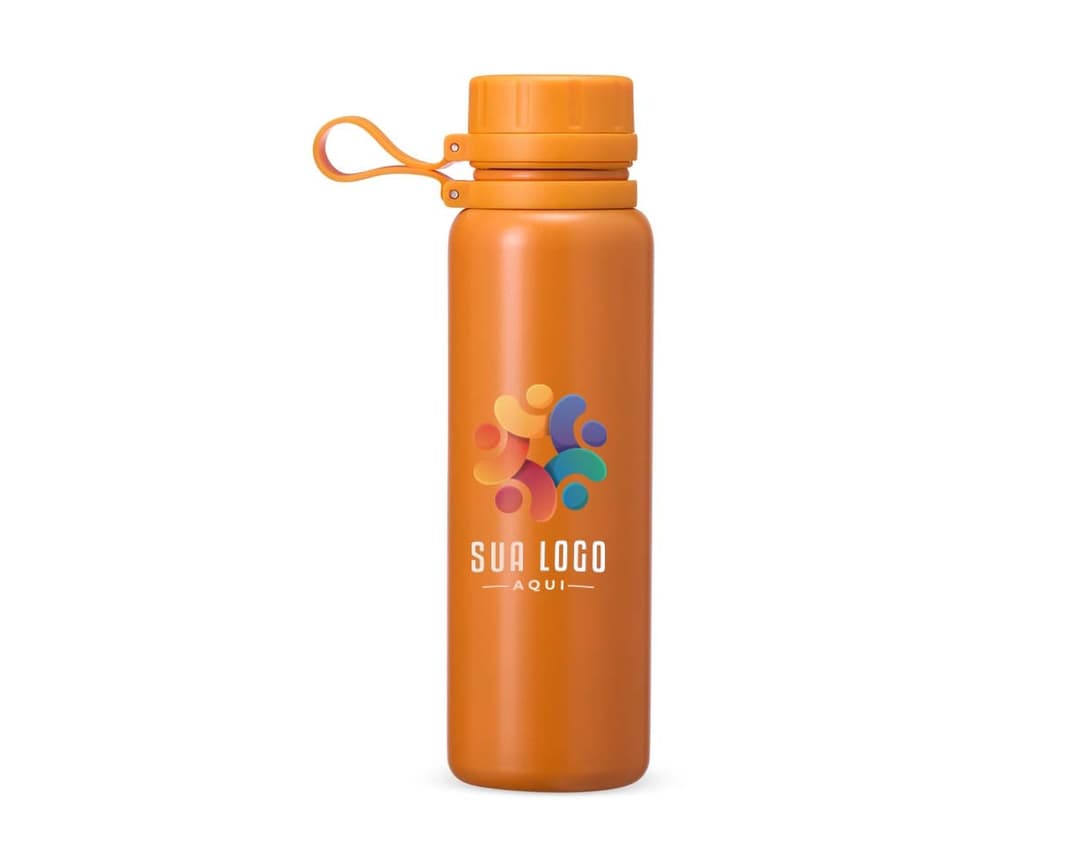 Garrafa Térmica de 800ml em aço inoxidável, com tampa de rosca e alça ergonômica. Cor cinza metálico.