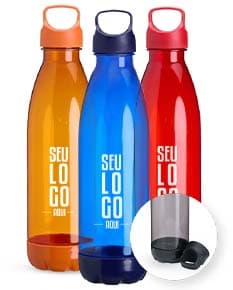 Garrafa plástica de 680ml. de capacidade em cor branca, com tampa rosqueável em azul e design moderno.