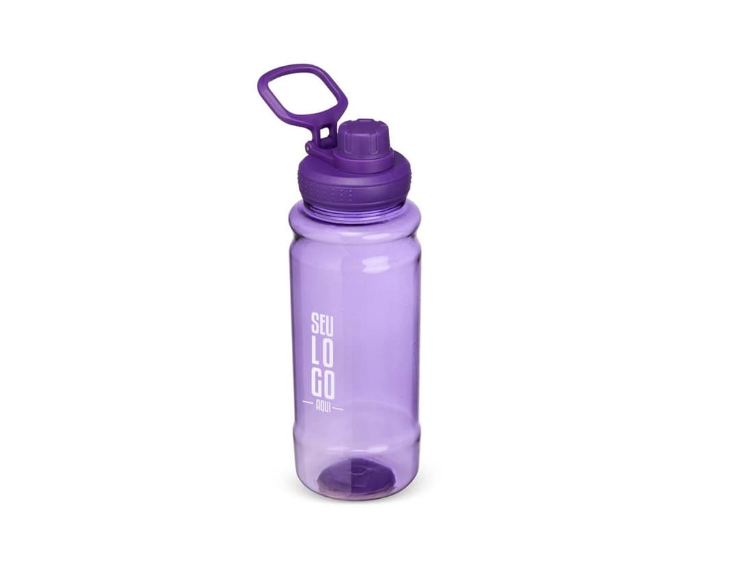 Garrafa plástica de 800ml em cor azul claro, com tampa rosqueável e design elegante.