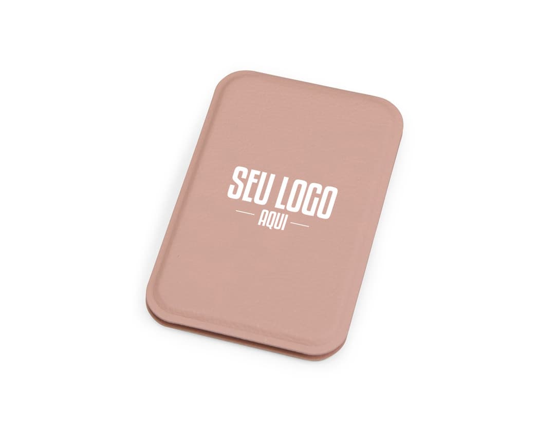 Espelho de Bolso em Couro Sintético, ideal para levar na bolsa e para retoques rápidos de maquiagem durante o dia.