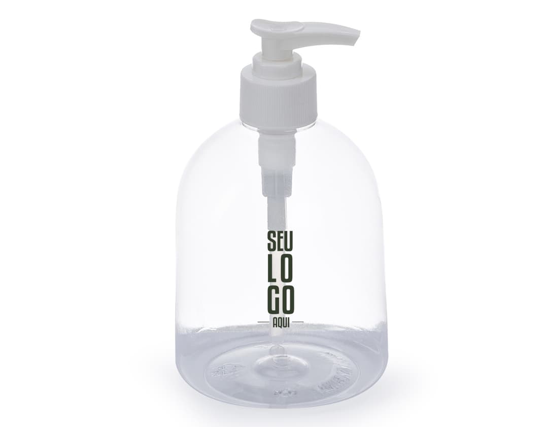 Frasco plástico de 500ml em cor transparente, com tampa de rosca branca.