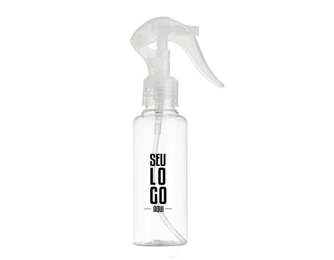 Borrifador Plástico 100ml transparente com tampa spray preta.