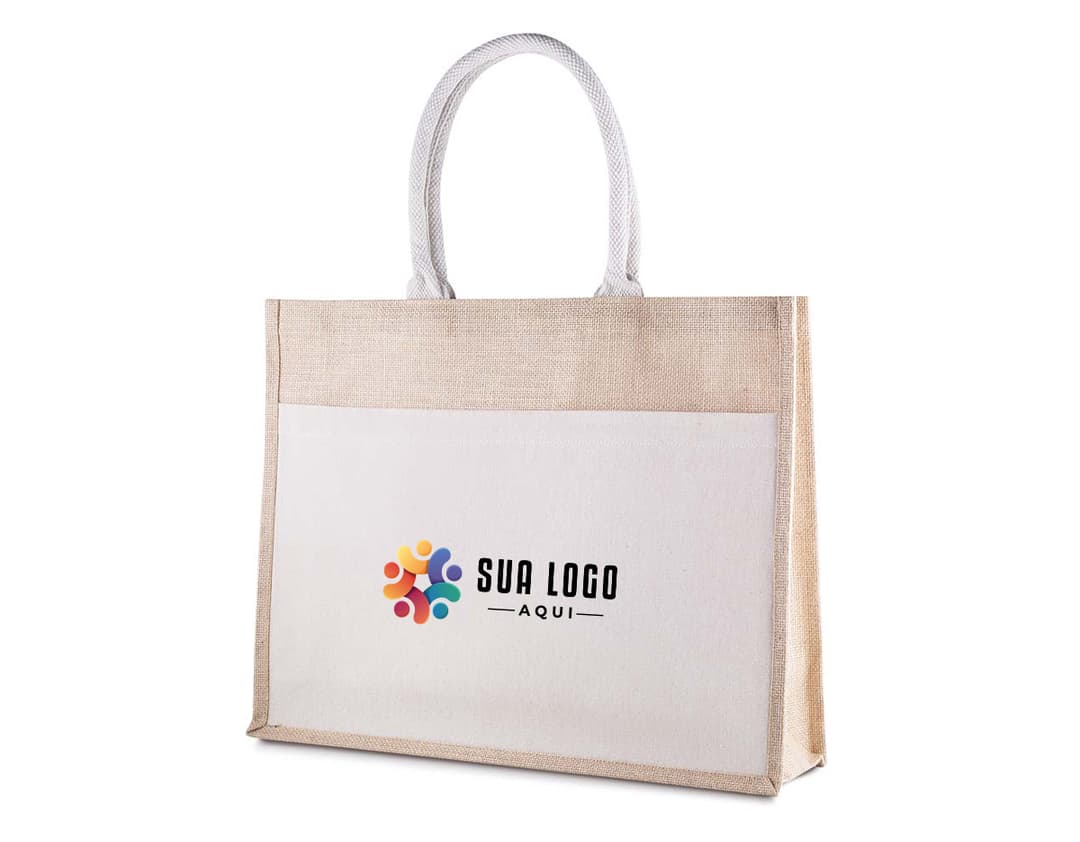 Sacola em algodão e juta com design moderno e resistente. Possui alças de couro e fecho de metal para garantir a segurança dos objetos. Ideal para compras, presente ou uso no dia a dia. Produto de alta qualidade e durabilidade.