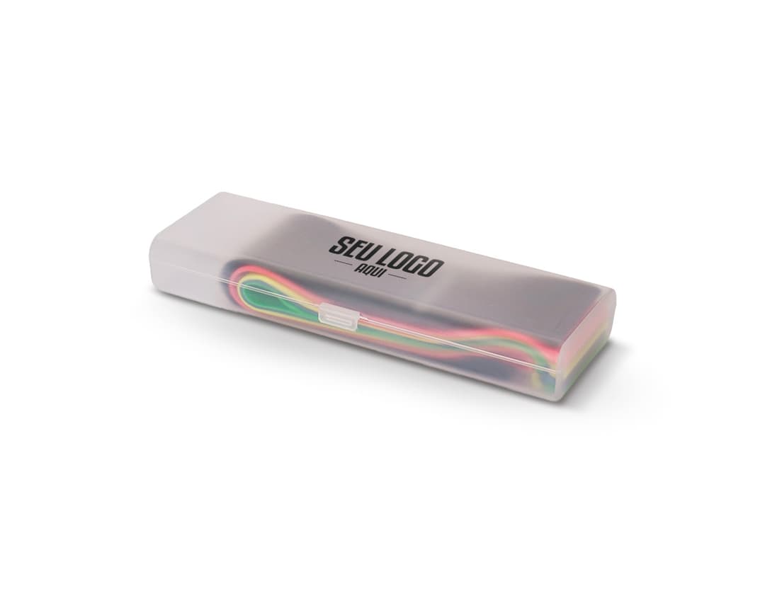 Produto: Kit Faixas de Yoga 5 Peças. O kit contém cinco faixas de yoga coloridas e resistentes, ideais para prática de exercícios de alongamento e fortalecimento muscular.