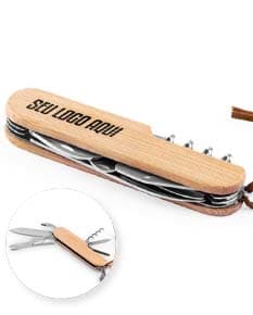 RYKER Canivete multifunções em bambu e aço inox com corda em PU com 7 funções