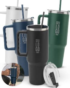 JOYNER XL Copo de viagem de grande dimensão em aço inoxidável 91 reciclado com parede dupla isolada a vácuo e acabamento em mate 1300 mL