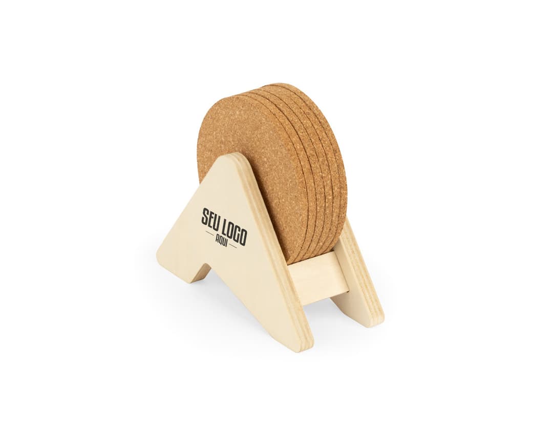 PLYCORK Porta copos em contraplacado com 6 bases para copos em cortiça