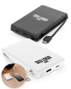 LATTES Bateria portátil em ABS 100 reciclado com cabo integrado e capacidade de 10 00 mAh