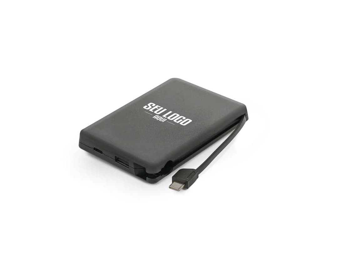 LATTES Bateria portátil em ABS 100 reciclado com cabo integrado e capacidade de 10 00 mAh