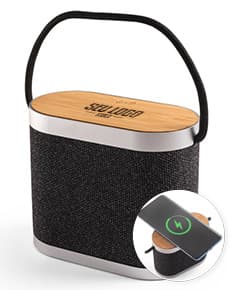 GUETTA Caixa de som de 15W com carregador wireless superrápido 15W e 2h de autonomia em bambu e PET 100 reciclado