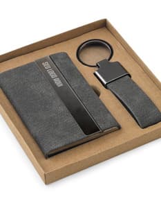 VAUGHN Conjunto composto por um portacartões e chaveiro ambos em metal e poliéster reciclado 30 rPET