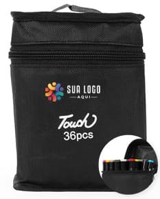 Kit com 36 canetas marcadoras pontas duplas em diversas cores.