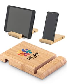 HABER Suporte para celular em bambu com duas canaletas de tamanhos diferentes