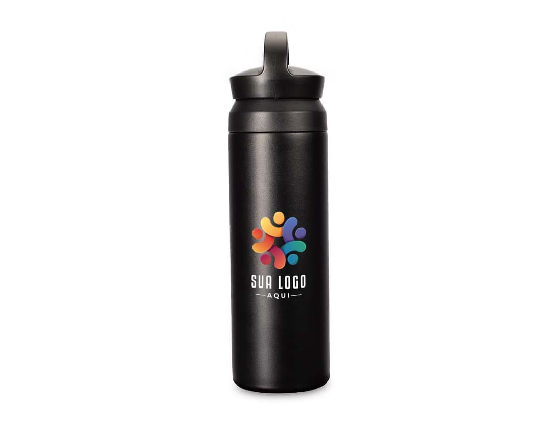 Garrafa térmica de 500ml em aço inoxidável com tampa rosqueável e design moderno.