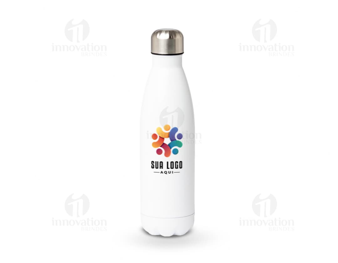 Garrafa térmica de 500ml em inox, com tampa de rosca e design moderno.