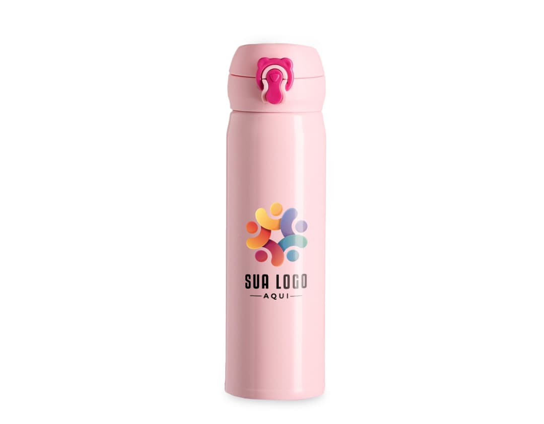 Garrafa térmica de 450ml em aço inoxidável com tampa de rosca e acabamento em preto fosco.