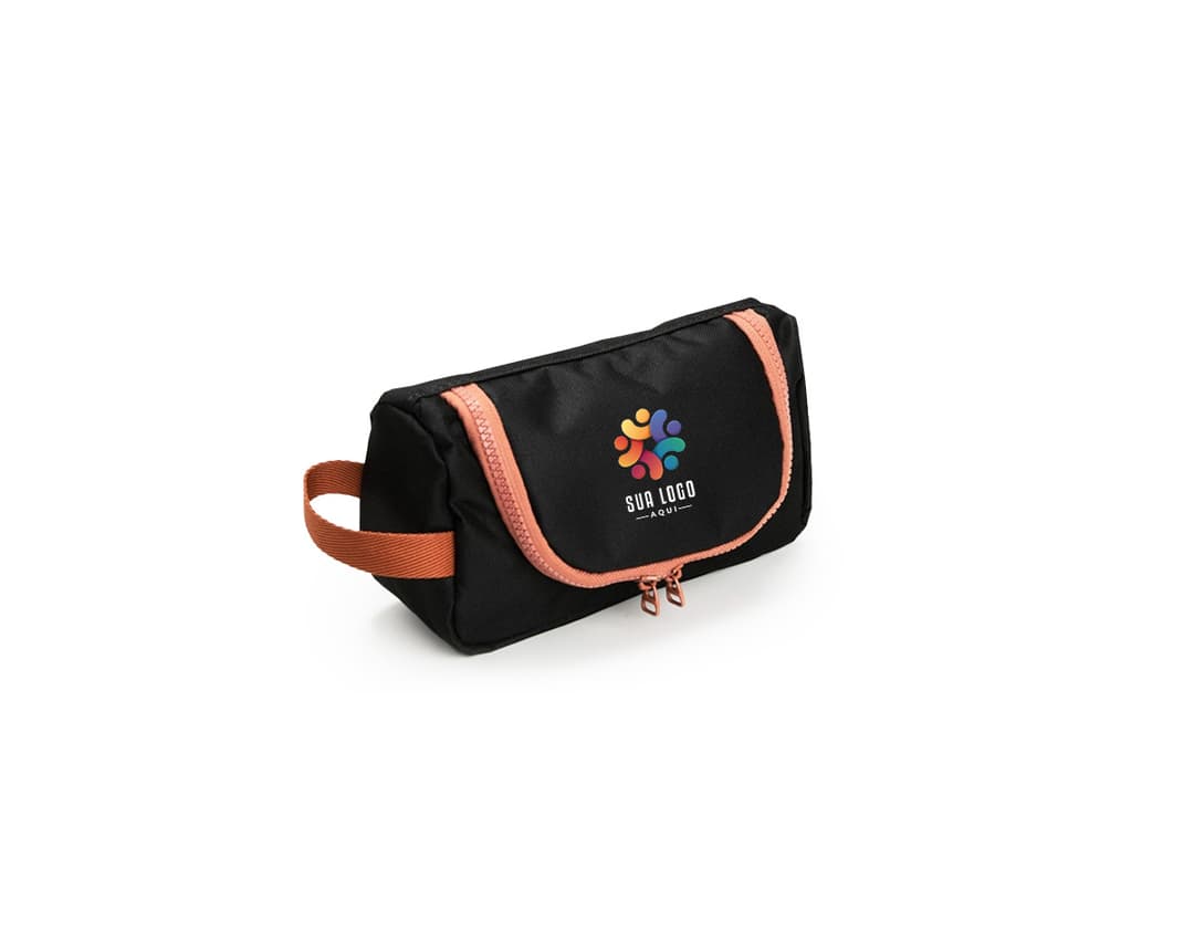 Nécessaire Nylon preto com zíper e alça para transporte.