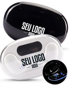 Fone de ouvido Bluetooth preto com design moderno e elegante.