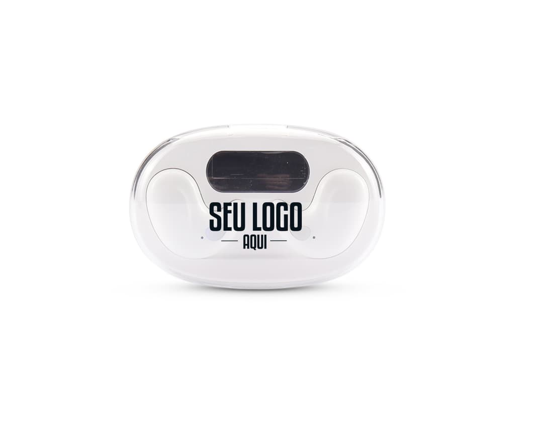 Fone de ouvido Bluetooth preto com design moderno e elegante.