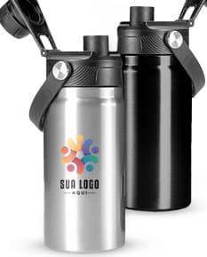 Garrafa térmica de 400ml na cor preta, com design moderno e tampa de rosca.