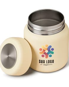 Pote térmico de 500ml em metal prateado, com tampa preta e alça para transporte. Ideal para conservar bebidas quentes, como café ou chá. Perfeito para o café da manhã ou para levar a sua bebida favorita para onde quiser.