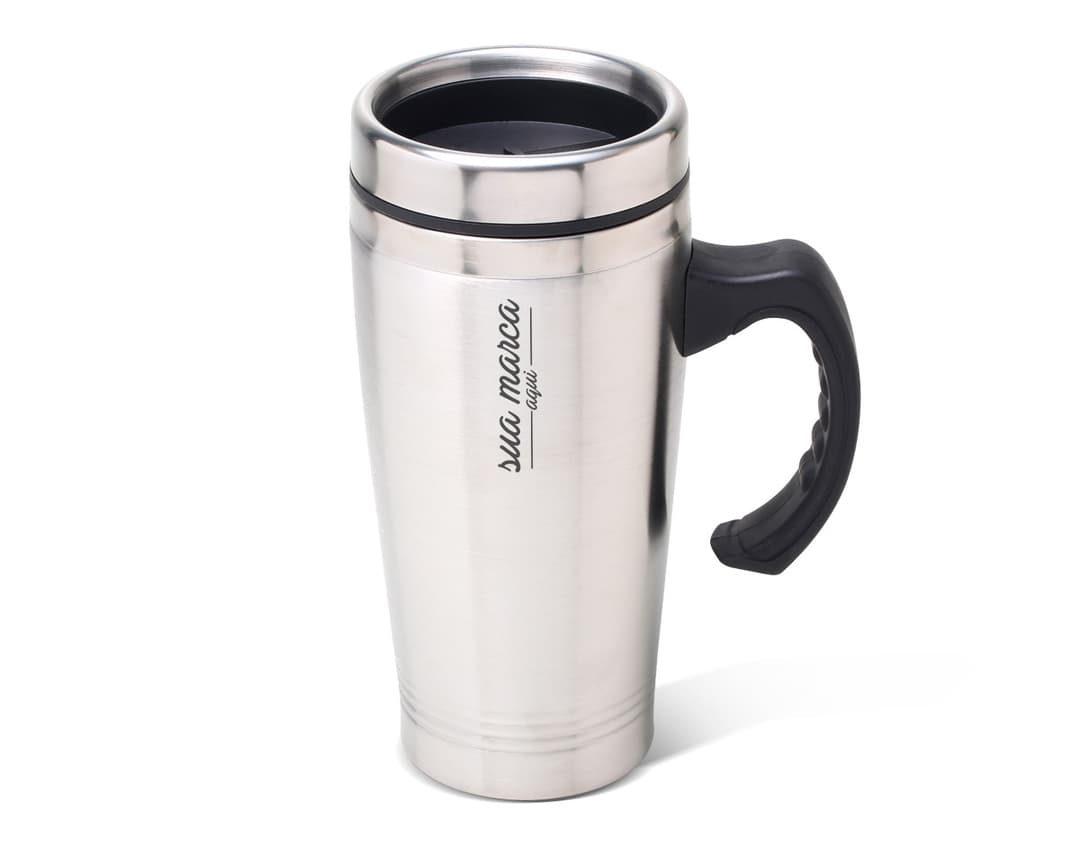 Caneca de metal de 450ml com design elegante e durável, perfeita para o seu café ou chá favorito. Leve, prática e resistente, ideal para presentear. Garanta já a sua!