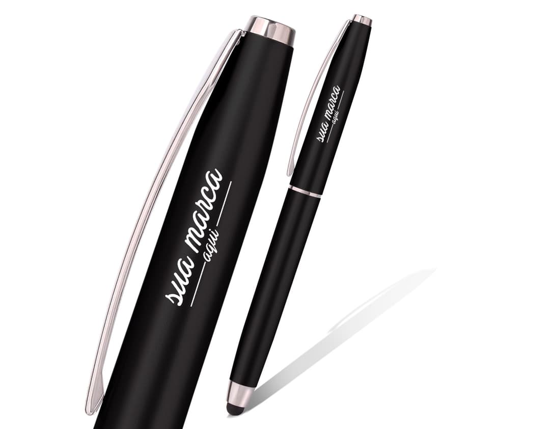 Caneta plástica com touch - 09: Escreva com estilo e precisão utilizando essa caneta versátil e moderna. Perfeita para uso no escritório, para estudar ou fazer negócios. Adquira já a sua!