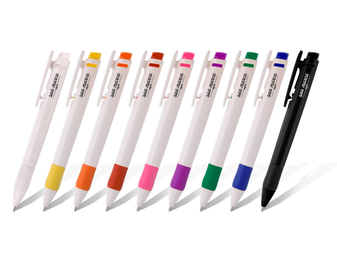 Caneta plástica colorida para sua criatividade fluir! Perfeita para desenhar, escrever e colorir. Ideal para uso escolar, no escritório ou em casa. Adquira já a sua!